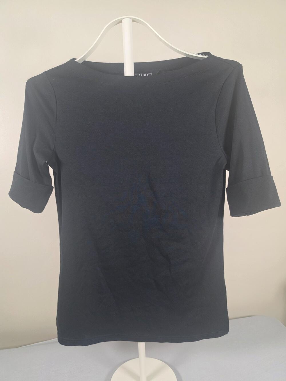 Lauren Ralph Lauren Black Boat Neck Cuffed 3/4 Sleeve top Size M